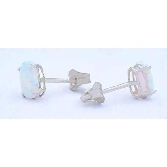 GENUINE 0.70 Cts OPAL STUD EARRINGS 14k WHITE GOLD - Free  Genuine 0.70 Cts Opal Stud Earrings 14k White Gold